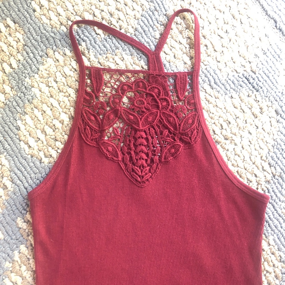HOLLISTER Red Crochet Tank Top Racer Back Size M
